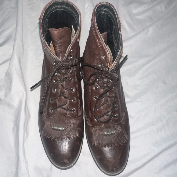 Ariat lacetie Brown roundtoe Leather Boots - Picture 3 of 4